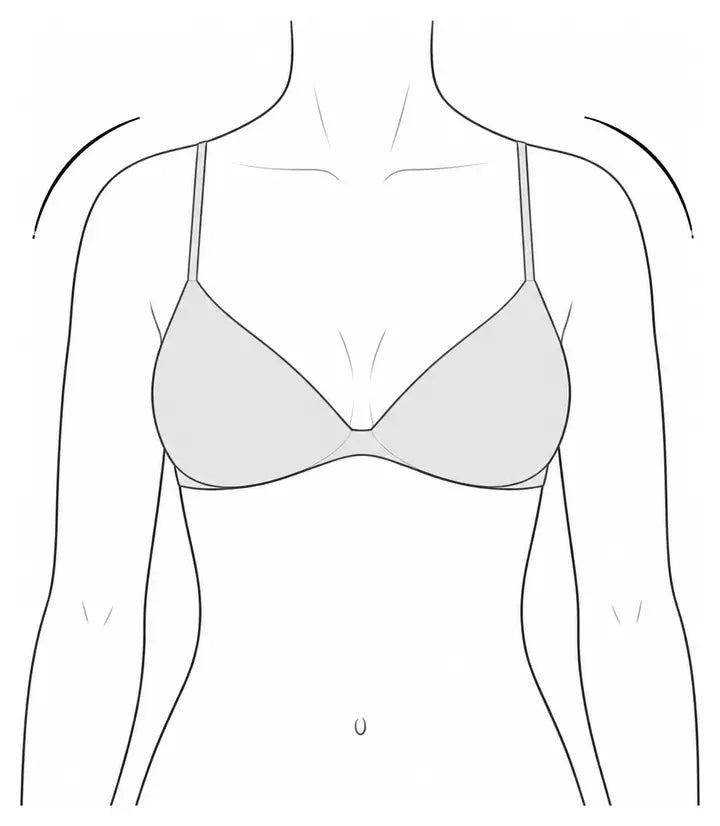 Illustration af en kvindelig overkrop med markering af skulderbredden