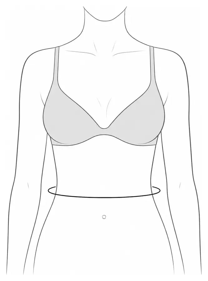 Illustration af en kvindelig overkrop med markering omkring taljen